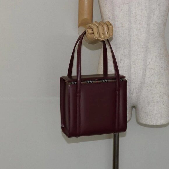BURBERRY Hand Bag Leather Bordeaux Silver Auth - Picture 15 of 16